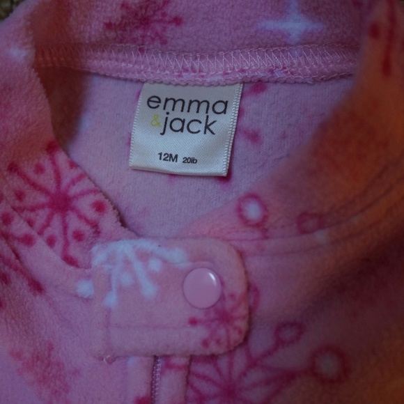 Girls Size 12mos Emma & Jack Pink Fleece 1-piece PJs - Picture 2 of 4